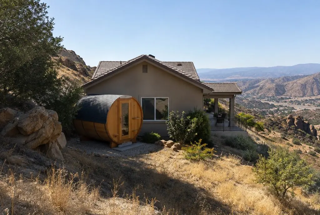 Illustration: a home sauna in a typical Canyon Country yard